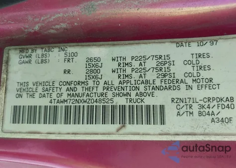 1998 Toyota Tacoma Xtracab из США, поврежденный, VIN 4TAWM72NXWZ048525